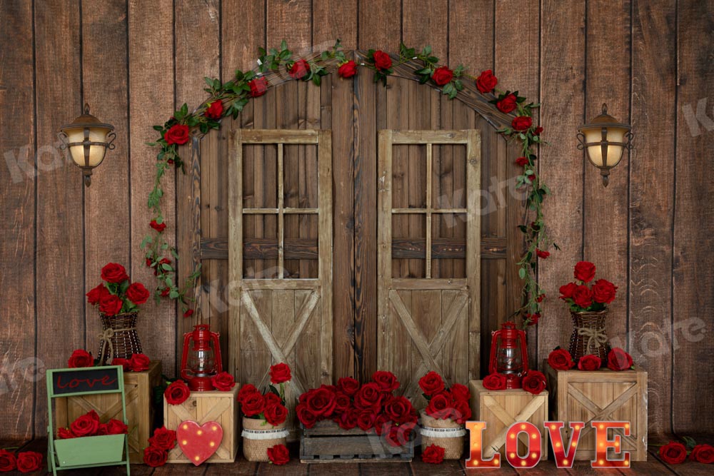 Kateロマンチックなバラの花バレンタインデーのドアパネルの背景Emetselch設計