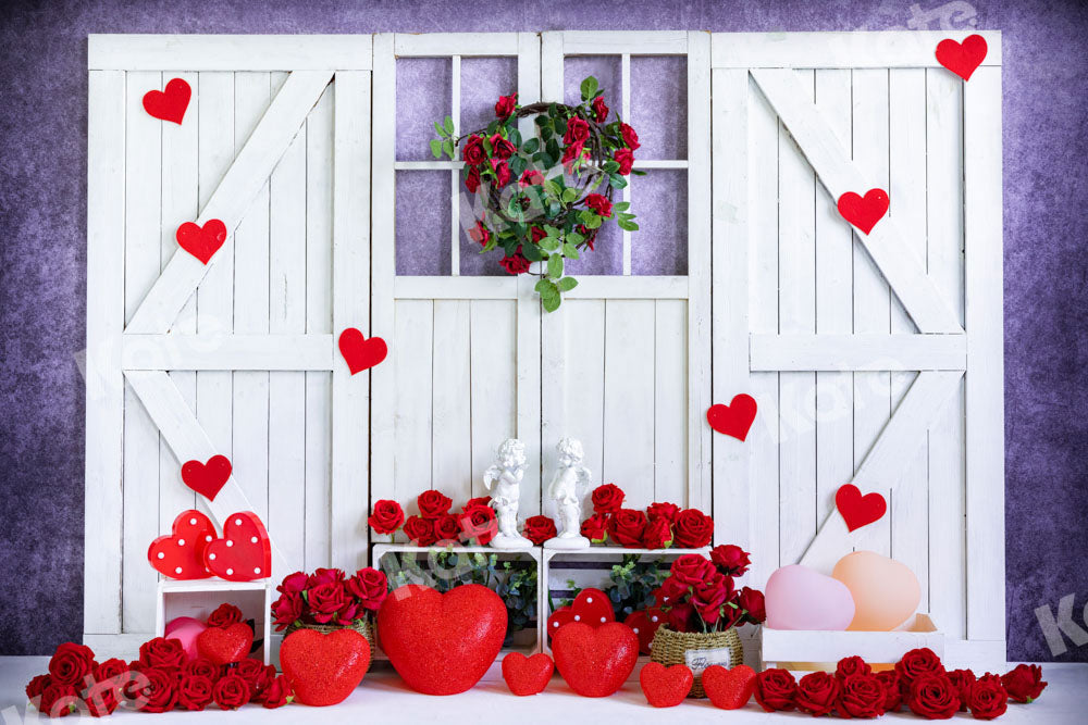 Kate バラバレンタインデーの背景白い木製のドア背景Emetselch設計