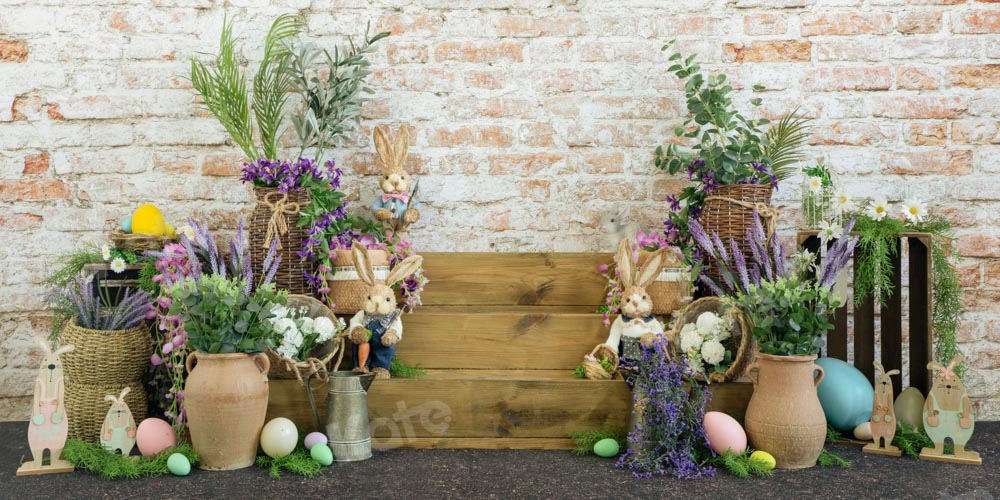 Kate イースターバニーの背景レンガの壁Emetselch設計