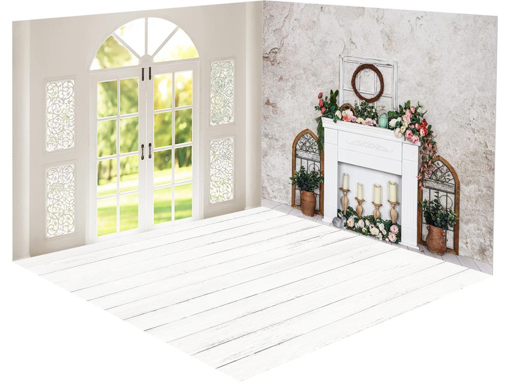 Kate春の白いアーチイースターフラワールームセット(8ftx8ft＆10ftx8ft＆8ftx10ft)
