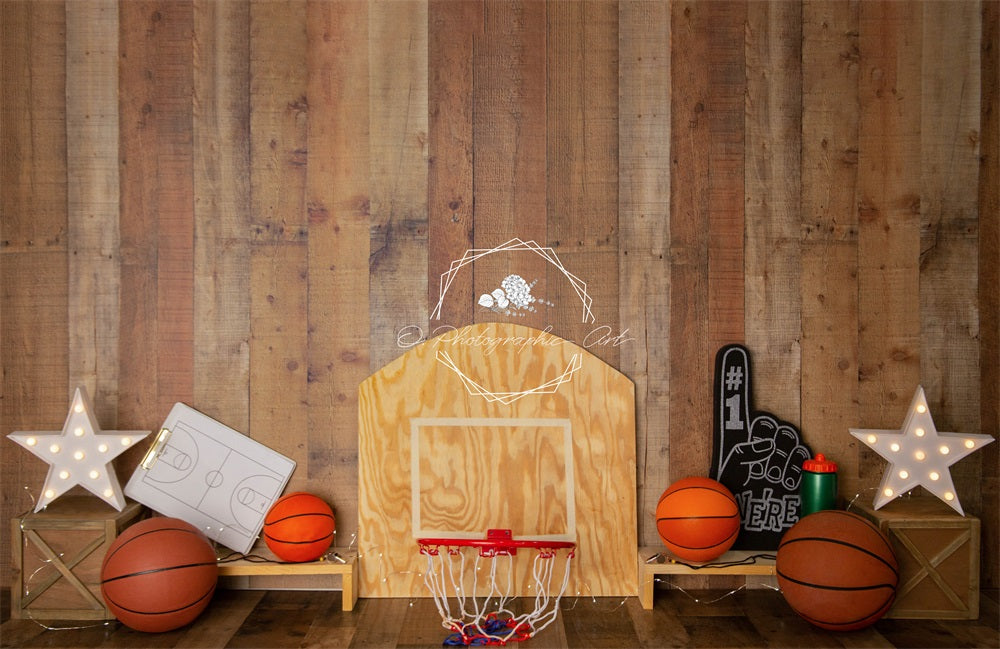 Kate写真撮影のための木製バスケットボール少年の背景Jenna Onyia 設計