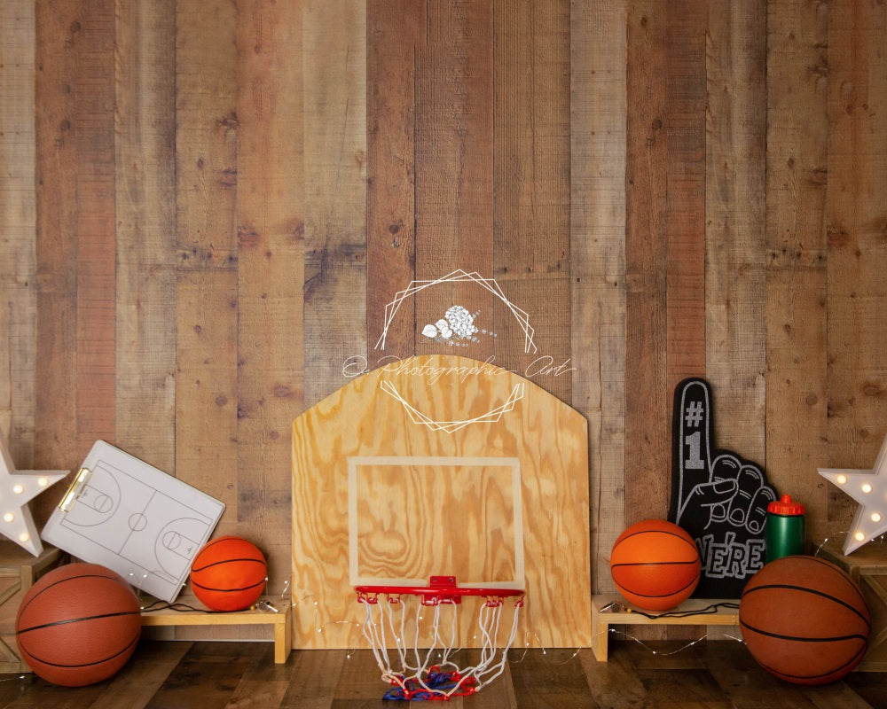 Kate写真撮影のための木製バスケットボール少年の背景Jenna Onyia 設計