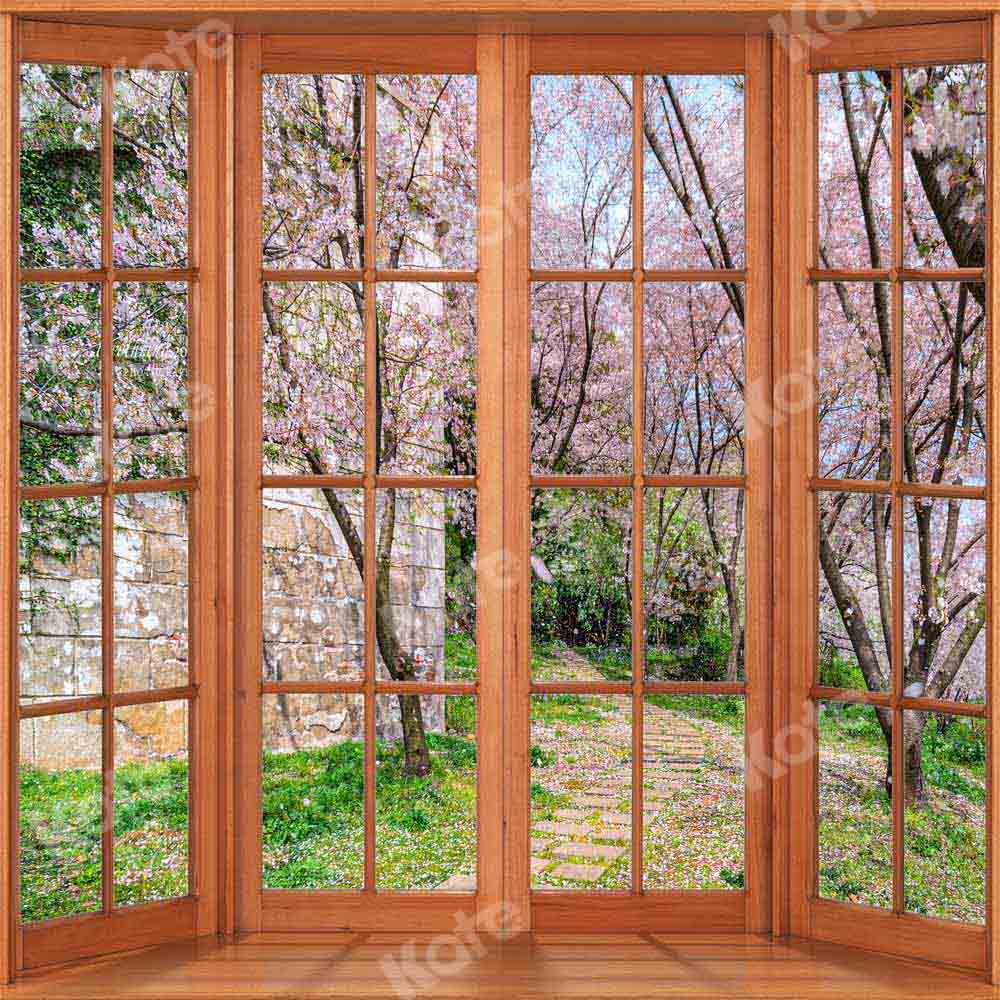 Kate春の外の窓の背景レトロChain Photography