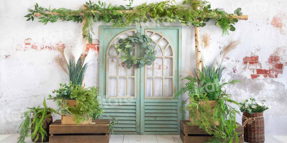 Kate春/夏の緑の植物の背景納屋のドアEmetselchデザイン