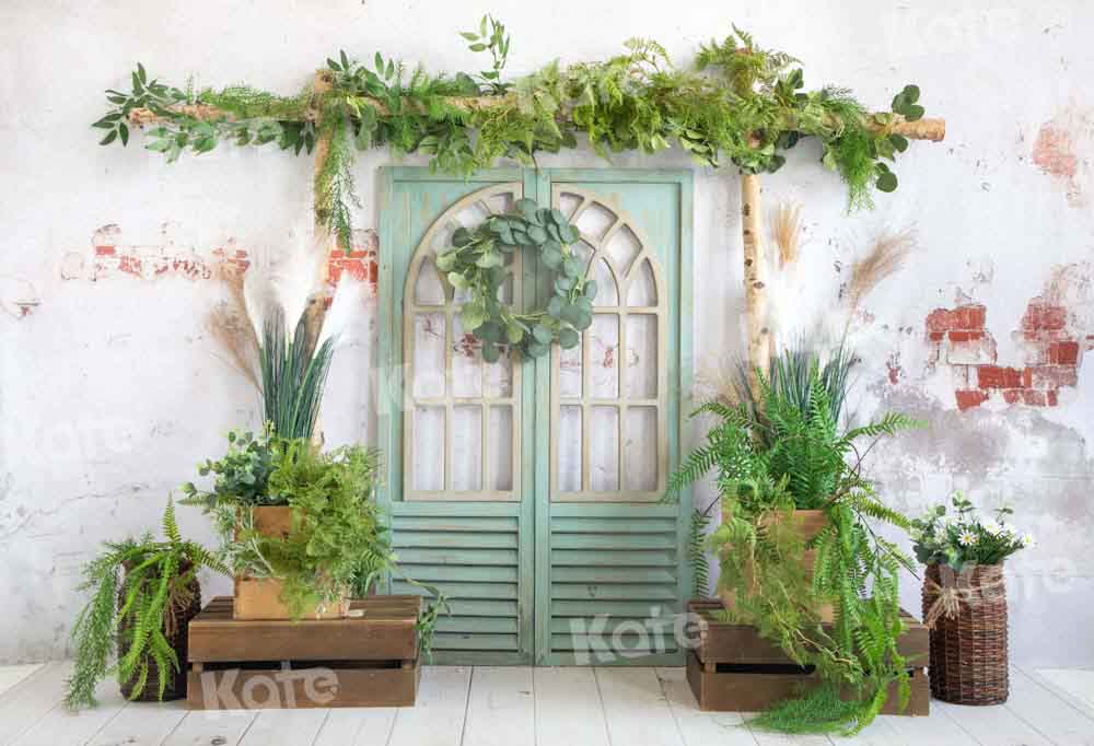 Kate春/夏の緑の植物の背景納屋のドアEmetselchデザイン