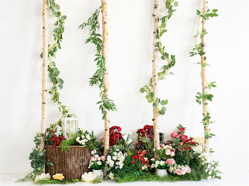 Kate写真撮影のための春の木の背景の花の緑の植物