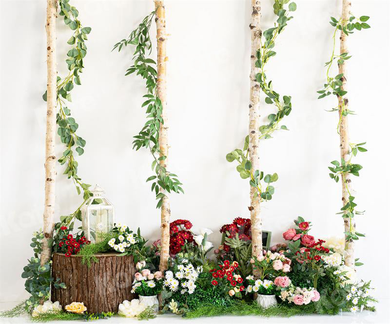 Kate写真撮影のための春の木の背景の花の緑の植物