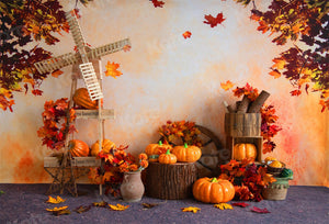 Kate写真撮影の南瓜豊作風車カエデの葉秋の背景