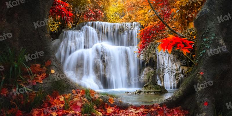 Kate写真秋赤いカエデの葉撮影の滝の風景の背景
