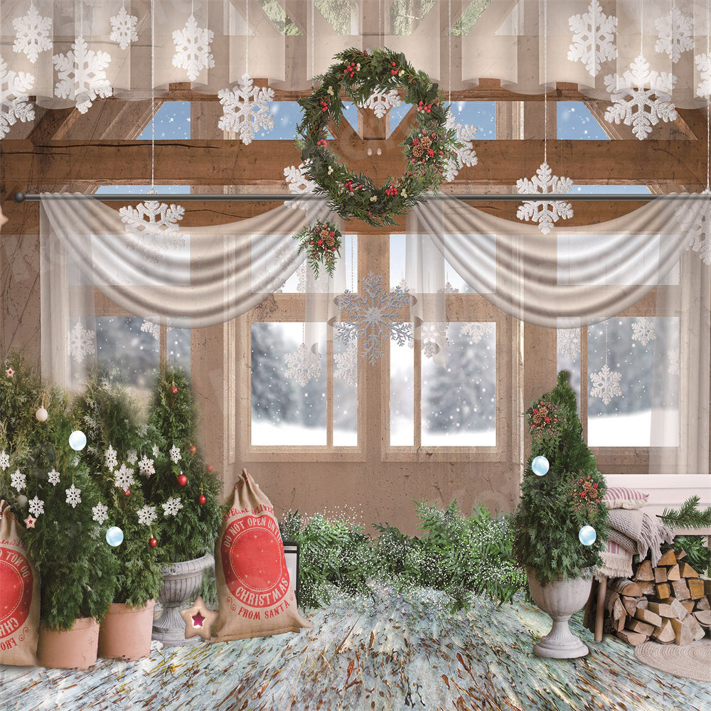 Kateクリスマス花輪屋内スノーフレークの背景