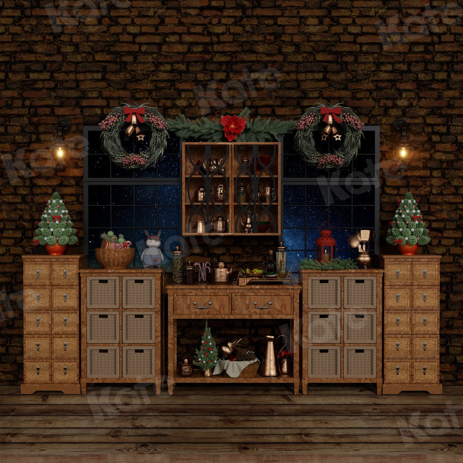 Kate冬クリスマスツリー食器棚の夜星空の背景
