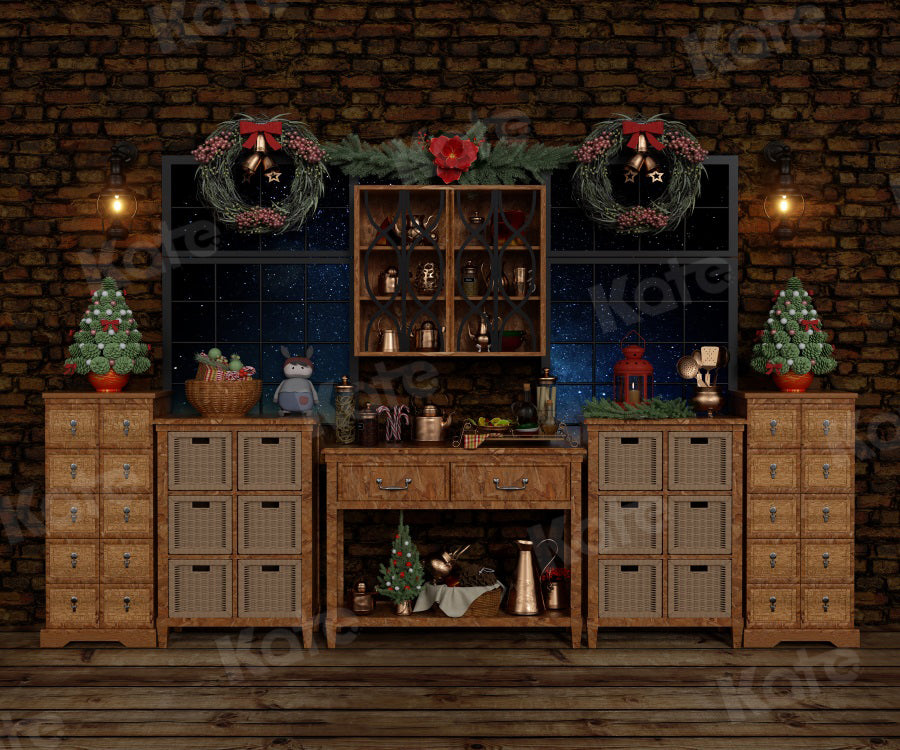 Kate冬クリスマスツリー食器棚の夜星空の背景