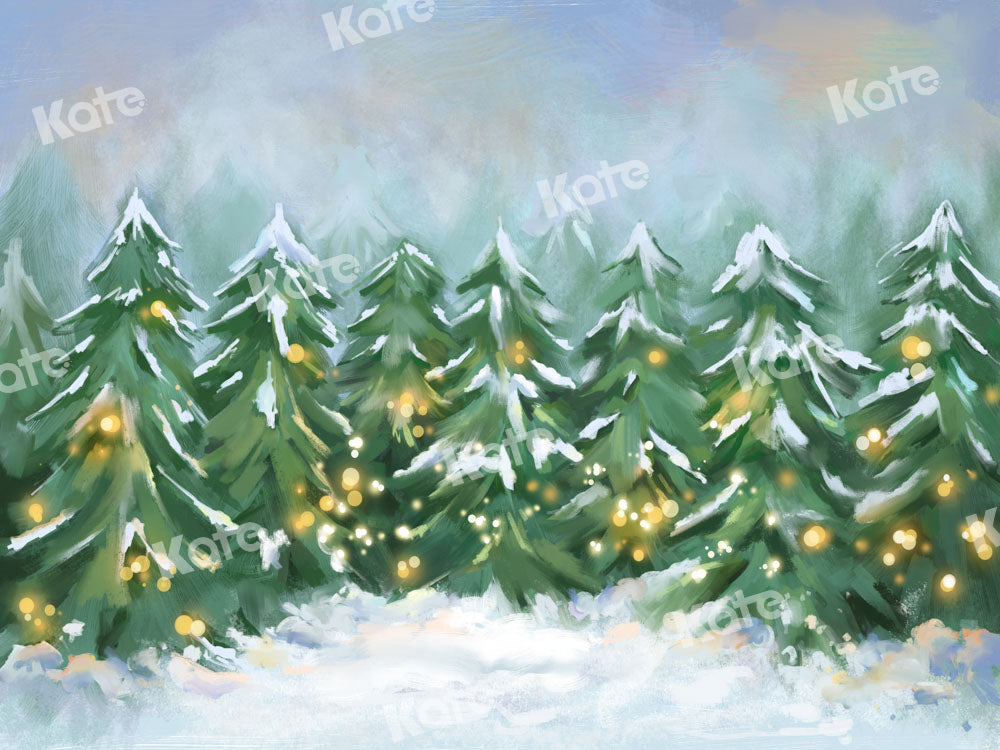 Kateクリスマス森林雪木の背景GQデザイン