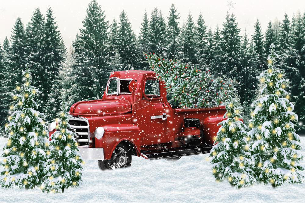 Kate冬雪クリスマスツリー赤いトラックの背景