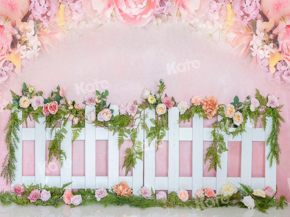 Kate春の庭の背景フラワーピンクの柵Emetselchデザイン