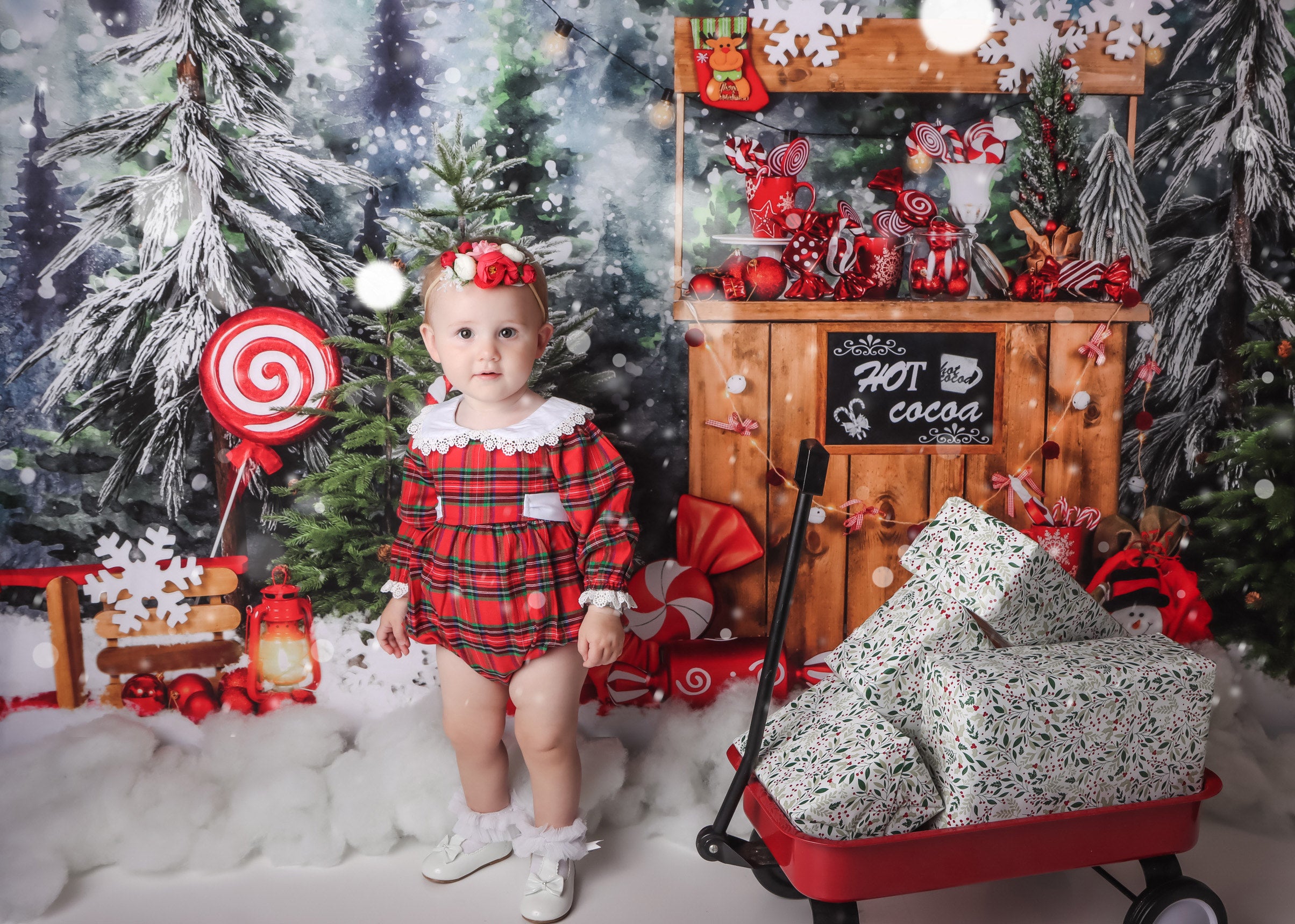 Kateクリスマスの背景屋外スノーツリーココアキャンディーEmetselchデザイン