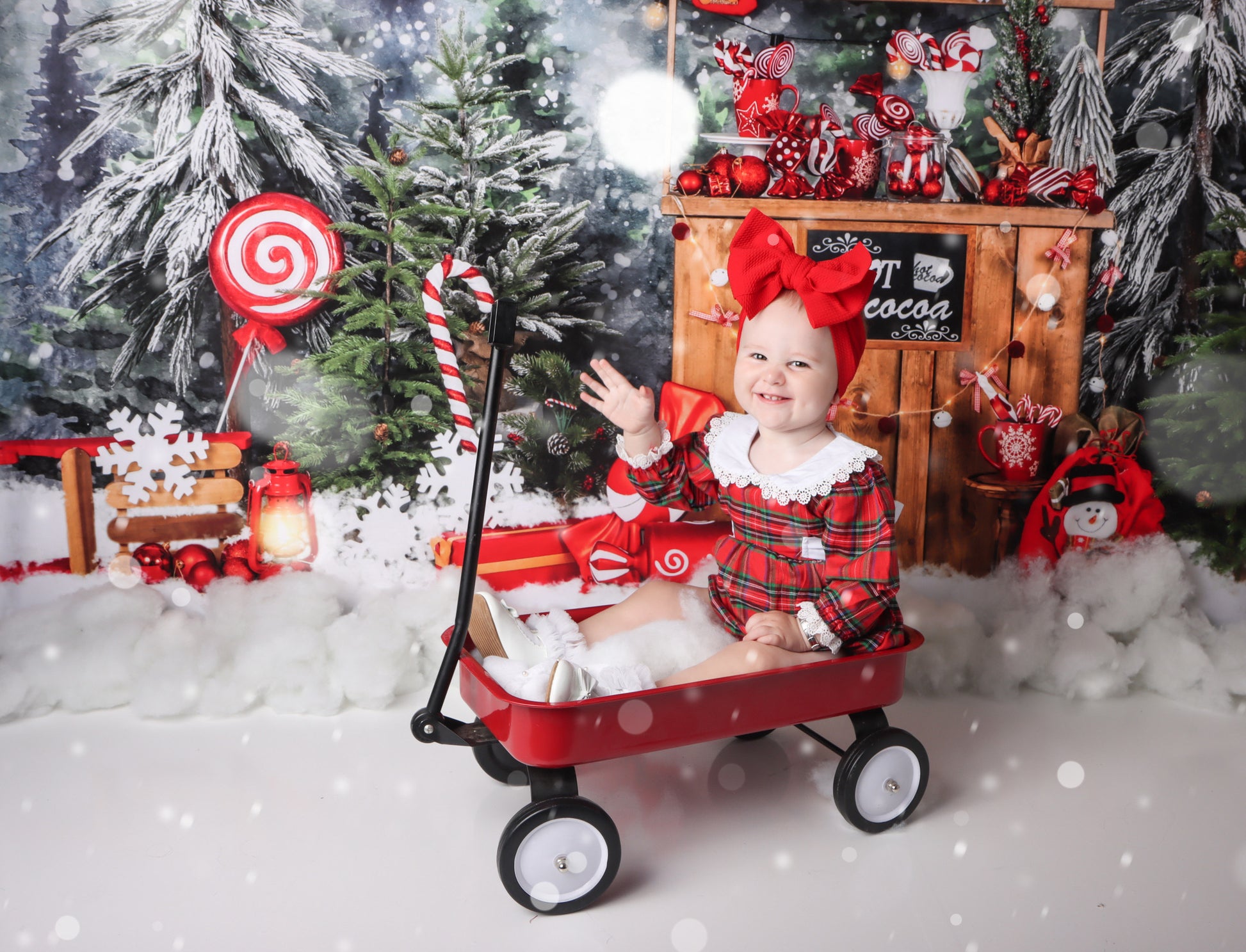 Kateクリスマスの背景屋外スノーツリーココアキャンディーEmetselchデザイン