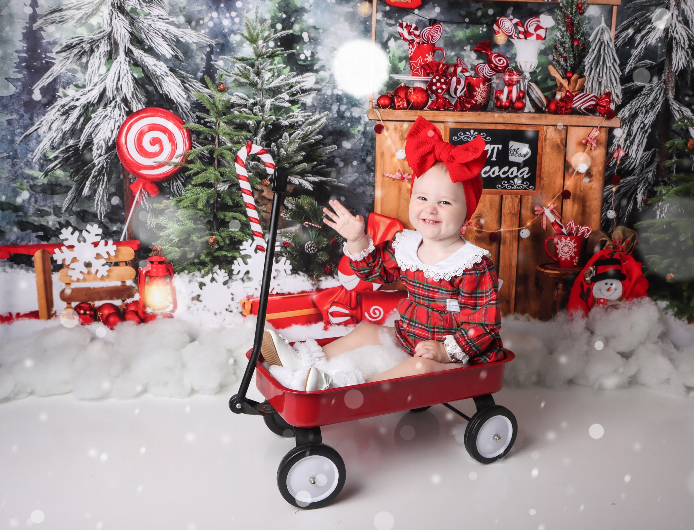 Kateクリスマスの背景屋外スノーツリーココアキャンディーEmetselchデザイン