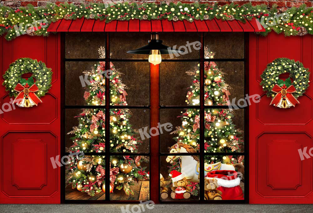 Kateクリスマスの背景レトロなウィンドウ屋外の赤いトーンChainデザイン
