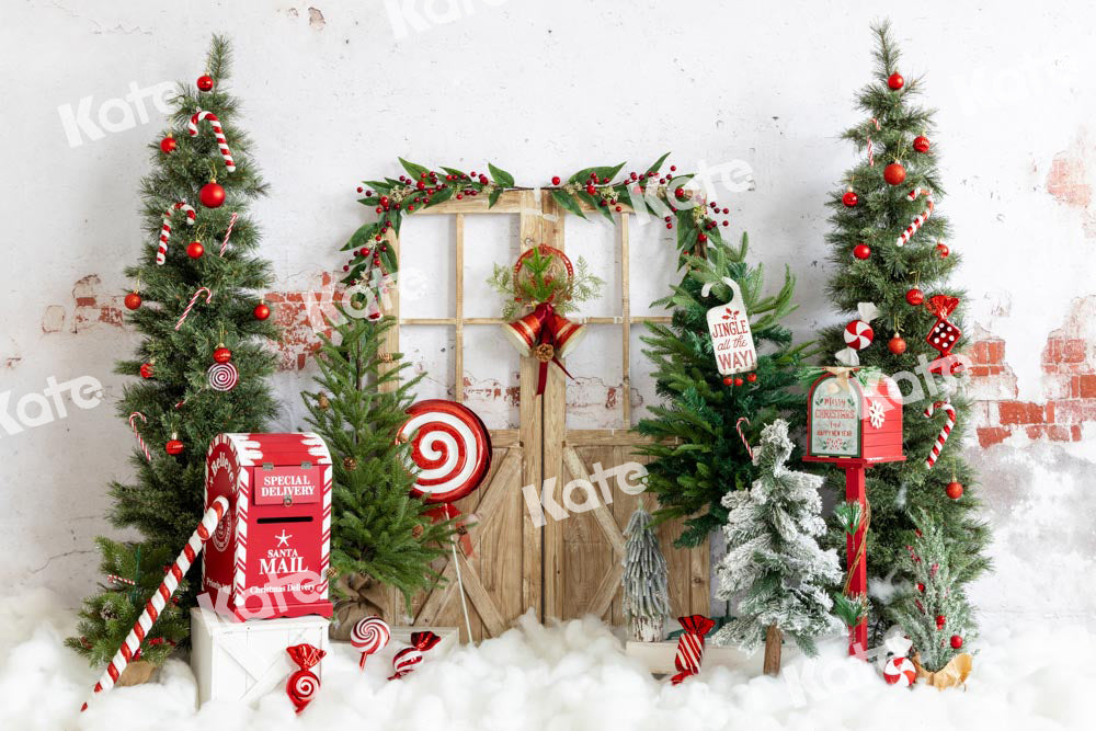 Kateクリスマスツリーメールボックス雪キャンディーの背景Emetselchデザイン