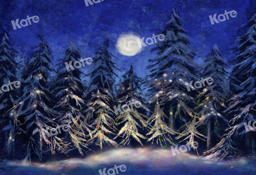 Kateクリスマスの背景の森の夜の月Chainデザイン