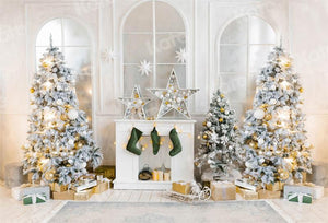 Kate写真撮影のためのクリスマスの背景スターソックス暖炉ウィンドウ