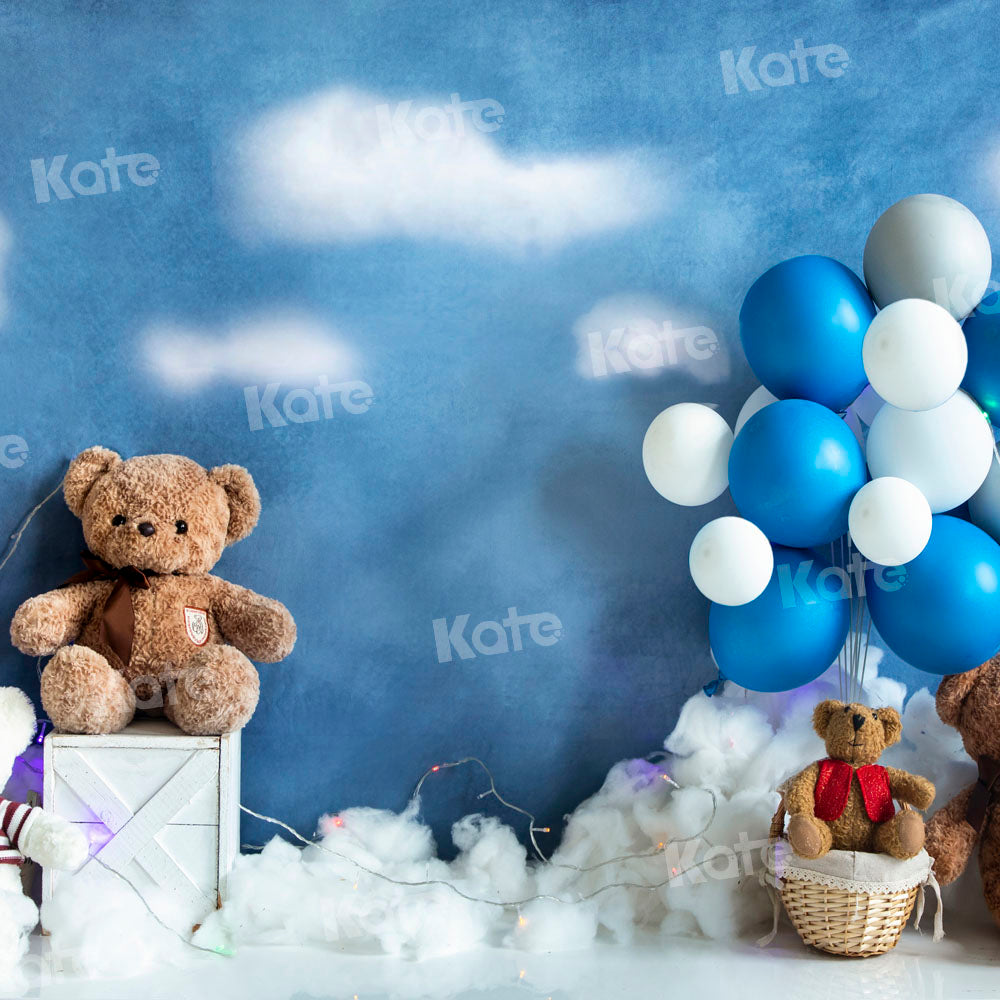 Kate青い風船の背景テディベア熱気球旅行Emetselchデザイン