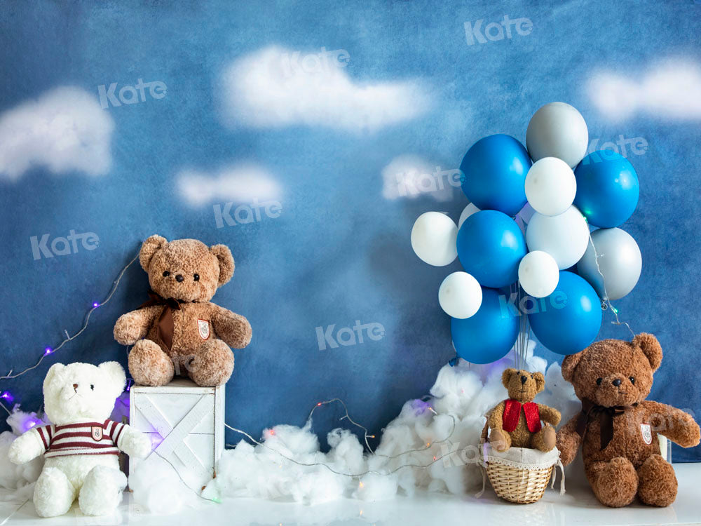 Kate青い風船の背景テディベア熱気球旅行Emetselchデザイン