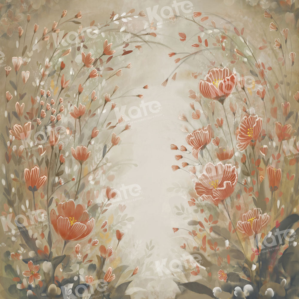 Kate 美術花柄ブラウン カーキ背景