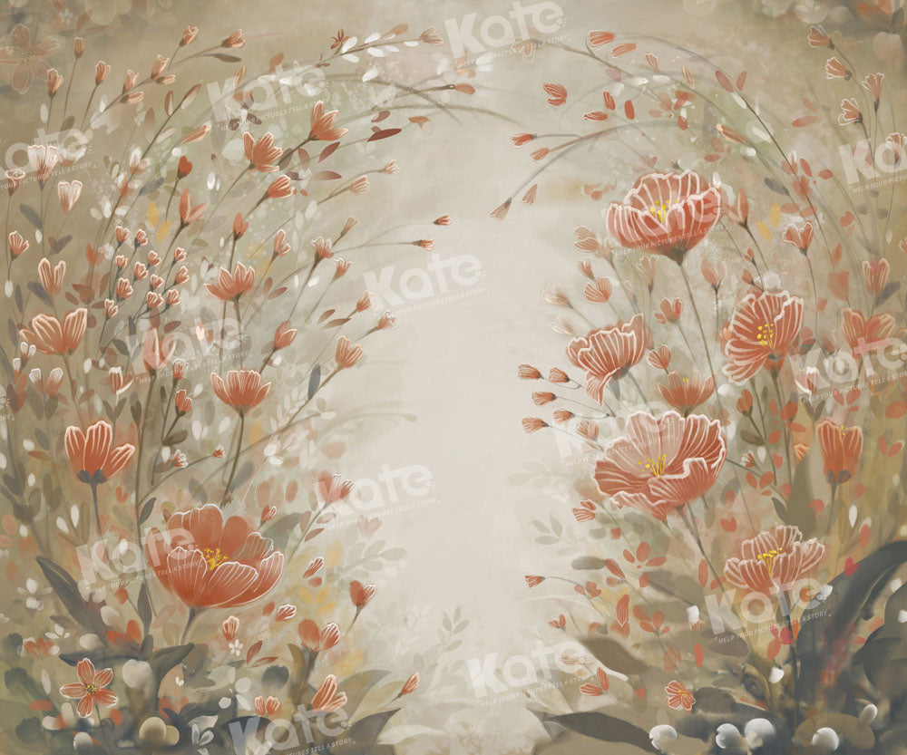 Kate 美術花柄ブラウン カーキ背景