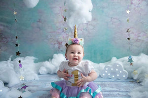 Kate 緑の春の花と雲の背景布 写真撮影用