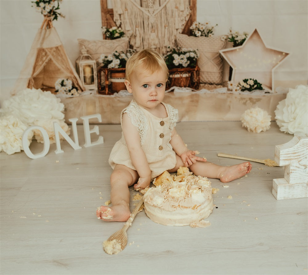 kate自由奔放に生きる納屋のドアデイジーの花の背景