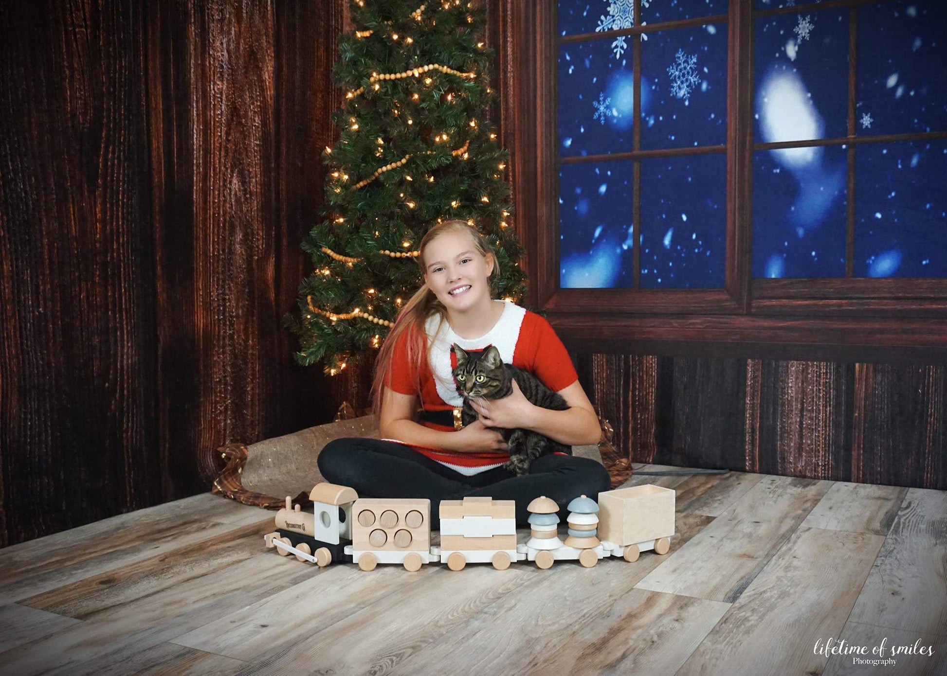 Kate クリスマス冬の木製窓の雪の背景Chain Photography設計