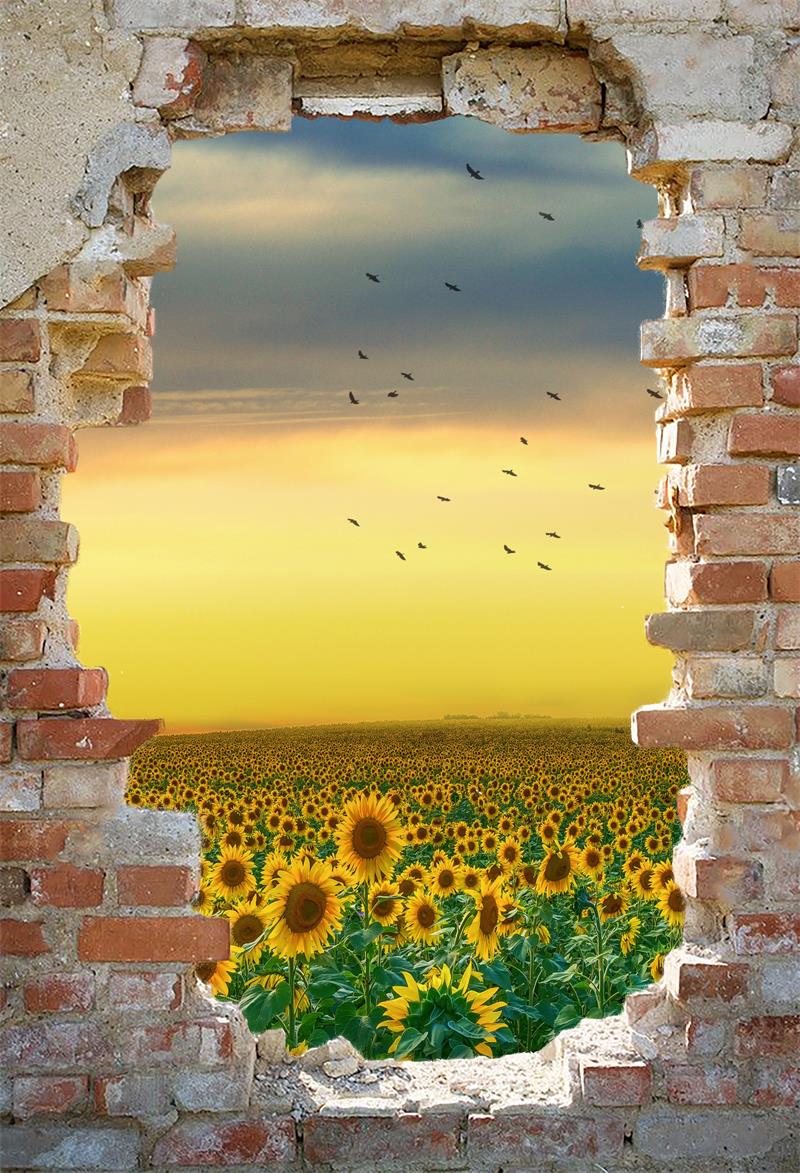 Kate壊れた壁とひまわり畑の背景Chainデザイン