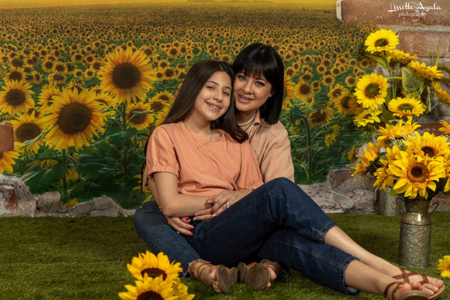 Kate壊れた壁とひまわり畑の背景Chainデザイン