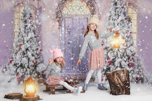 Kate 雪のクリスマスツリーの背景正面玄関