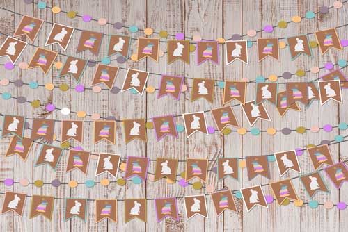 Kate 写真撮影のためのウサギの装飾の背景を持つイースターウッド