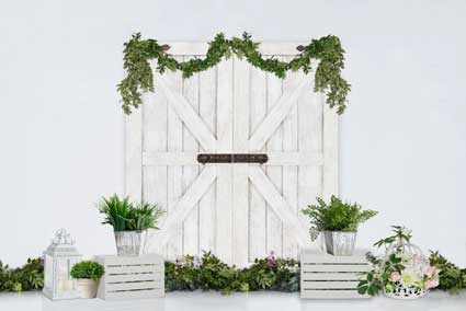 Kate春/イースターの白い納屋のドアの背景布 のデザインです JS Photography