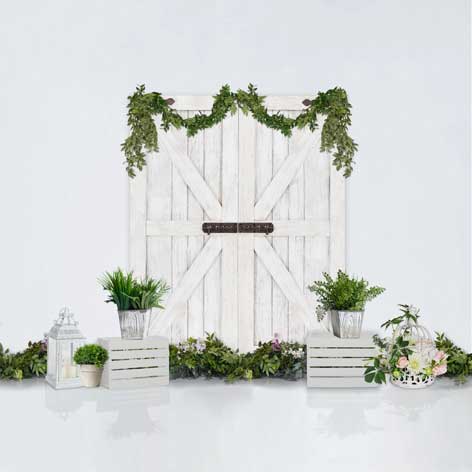 Kate春/イースターの白い納屋のドアの背景布 のデザインです JS Photography