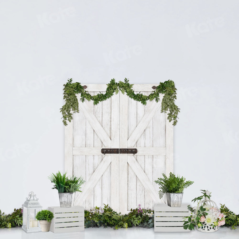 Kate春/イースターの白い納屋のドアの背景布 のデザインです JS Photography