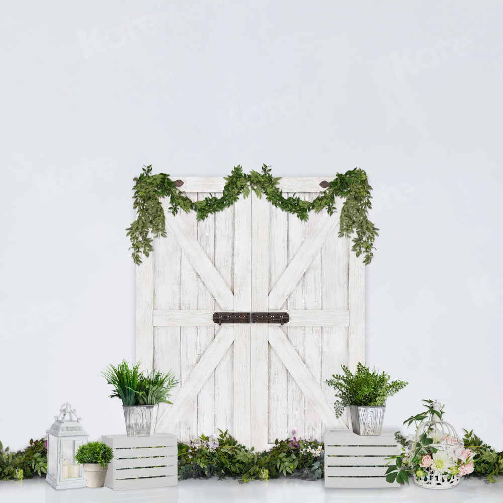 Kate春/イースターの白い納屋のドアの背景布 のデザインです JS Photography