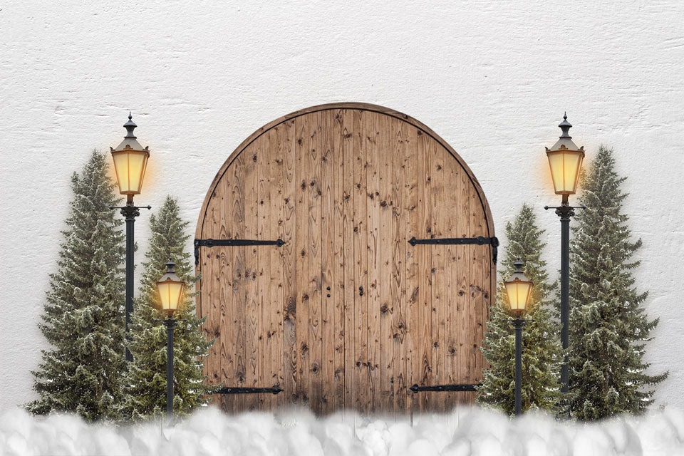 Kate 納屋のドアのクリスマスツリーの背景
