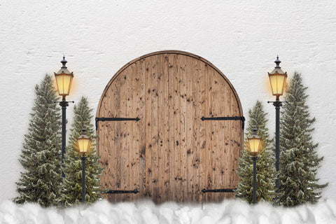 Kate 納屋のドアのクリスマスツリーの背景