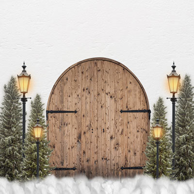 Kate 納屋のドアのクリスマスツリーの背景