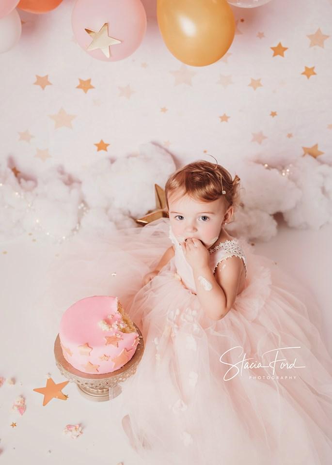 Kate子供の写真撮影のためのゴールデンスターピンクの誕生日の背景JFCCデザイン