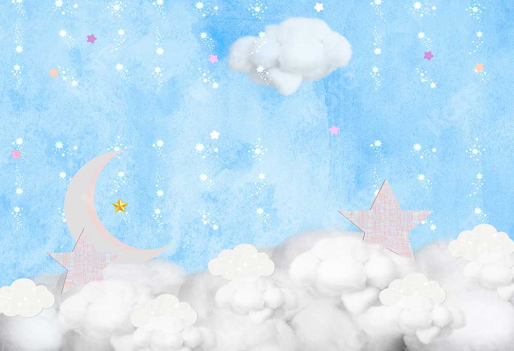 Kate写真撮影のための月と星の子供たちの背景を持つ雲JFCCデザイン