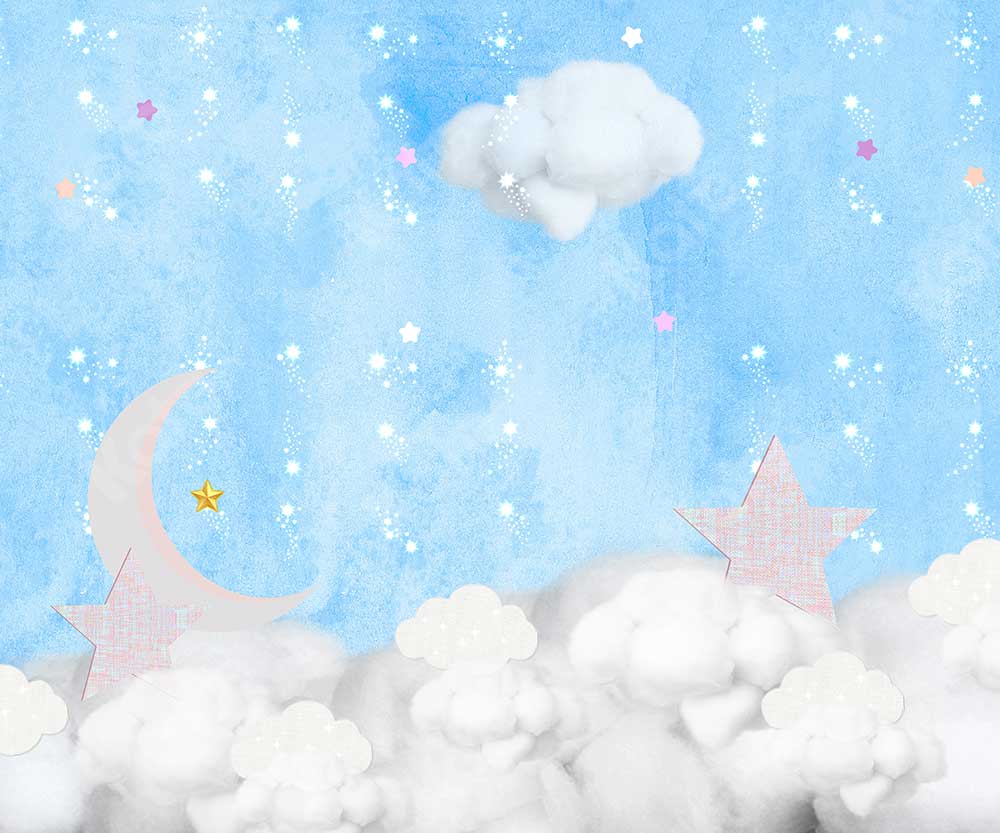 Kate写真撮影のための月と星の子供たちの背景を持つ雲JFCCデザイン