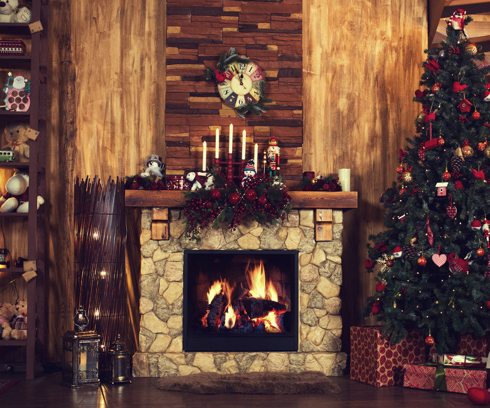 Kate レトロな暖炉のクリスマスツリーの背景