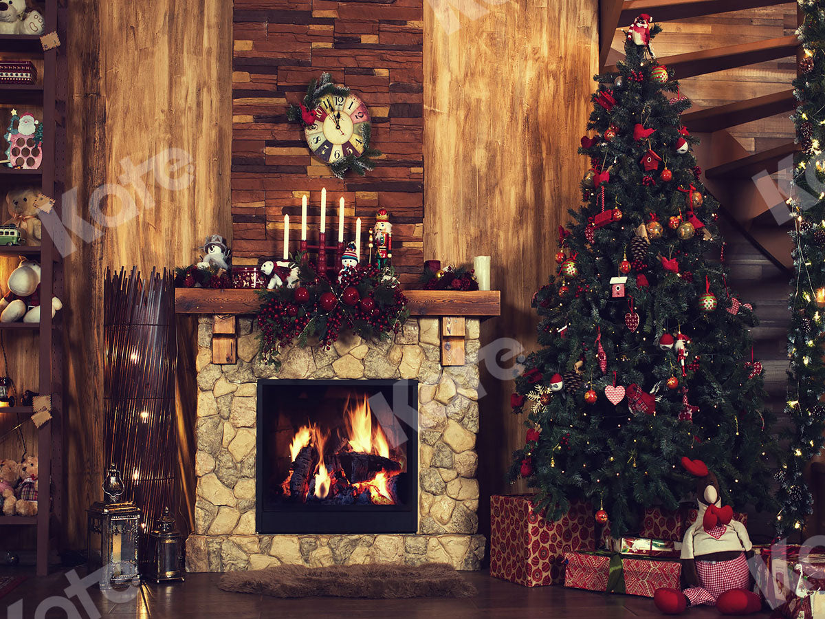 Kate レトロな暖炉のクリスマスツリーの背景