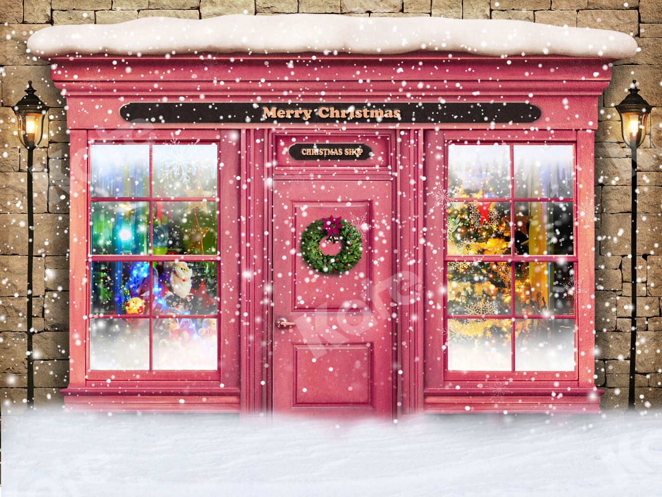 Kate 写真撮影のためのクリスマスショップ雪の背景